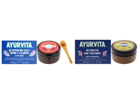 AyurVita Restorative Hair Treatment With Fenugreek and Maka Rejuvenating Scalp Scrub and Cleanser Kit by AyurVita for Unisex - 2 Pc Kit 5.2oz Treatment, 6.7oz Cleanser For Cheap