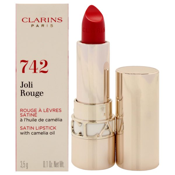 Clarins Joli Rouge Satin Lipstick - 742 Joli Rouge by Clarins for Women - 0.1 oz Lipstick Hot on Sale