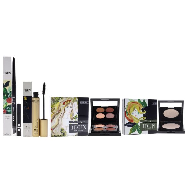 Idun Minerals Gull Mascara - 010 Black With Eyeliner - 104 Aska and Eyeshadow Palette - 407 Lavendel and Highlighter Powder - 522 Tilda Kit by Idun Minerals for Women - 4 Pc Kit 0.39 oz Mascara, 0.01 oz Eyeliner, 4 x 0.03 oz Eye Shadow, 0.12 oz Highlighte Hot on Sale