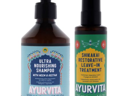 AyurVita Neem and Reetha Ultra Nourishing Shampoo with Shikakai Restorative Leave In Treatment Kit by AyurVita for Unisex - 2 Pc Kit 10oz Shampoo, 5oz Treatment Supply