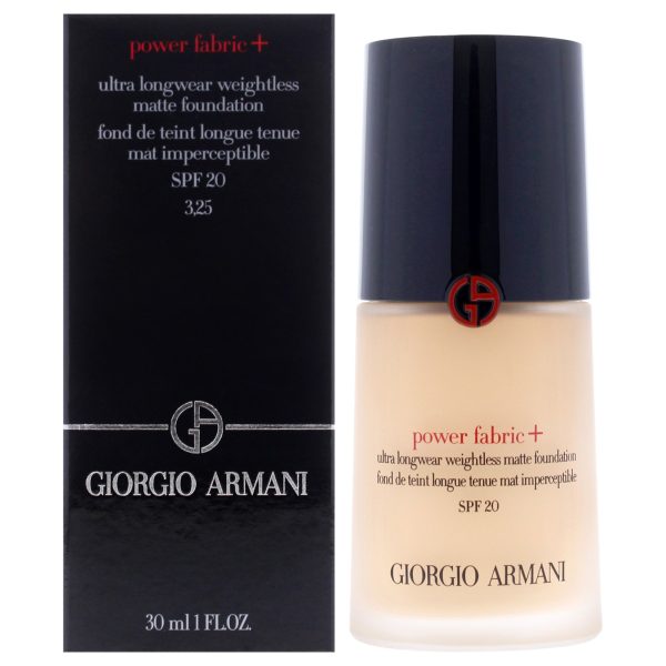 Giorgio Armani Power Fabric Plus Longwear Weightless Matte Foundation SPF 20 - 3.25 Light with A Gold Undertone by Giorgio Armani for Women - 1 oz Foundation Sale