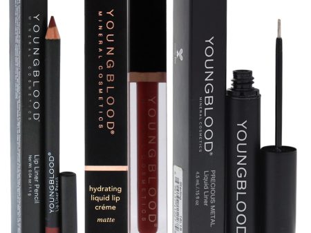 Youngblood Lip Liner Pencil With Precious Metal Liquid Liner and Hydrating Liquid Lip Creme Kit by Youngblood for Women 3 Pc Kit - 1.1 oz Lip Liner - Plum, 0.15 oz Eyeliner - Sterling, 0.15 oz Lipstick - La Dolce Vita Online Hot Sale