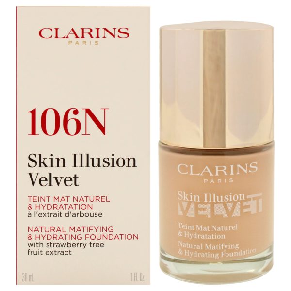 Clarins Skin Illusion Velvet Foundation - 106N Vanilla by Clarins for Women - 1 oz Foundation For Sale