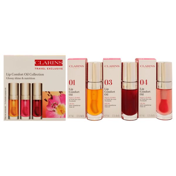 Clarins Lip Comfort Oil Collection by Clarins for Women - 3 x 0.2 oz Lip Oil - 01 Honey, Lip Oil - 03 Cherry, Lip Oil - 04 Pitaya Online Hot Sale