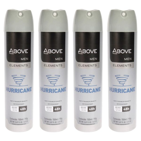 Above 48 Hours Element Antiperspirant Deodorant - Hurricane by Above for Men - 3.17 oz Deodorant Spray - Pack of 4 Supply