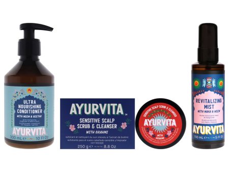 AyurVita Brahmi Sensitive Scalp Scrub and Cleanser - Neem and Reetha Ultra Nourishing Conditioner with Maka and Neem Revitalizing Mist Kit by AyurVita for Unisex - 3 Pc Kit 8.8oz Cleanser, 10oz Conditioner, 5oz Mist Hot on Sale