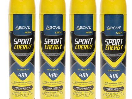 Above 48 Hours Sport Energy Antiperspirant Deodorant by Above for Men - 3.17 oz Deodorant Spray - Pack of 4 Cheap